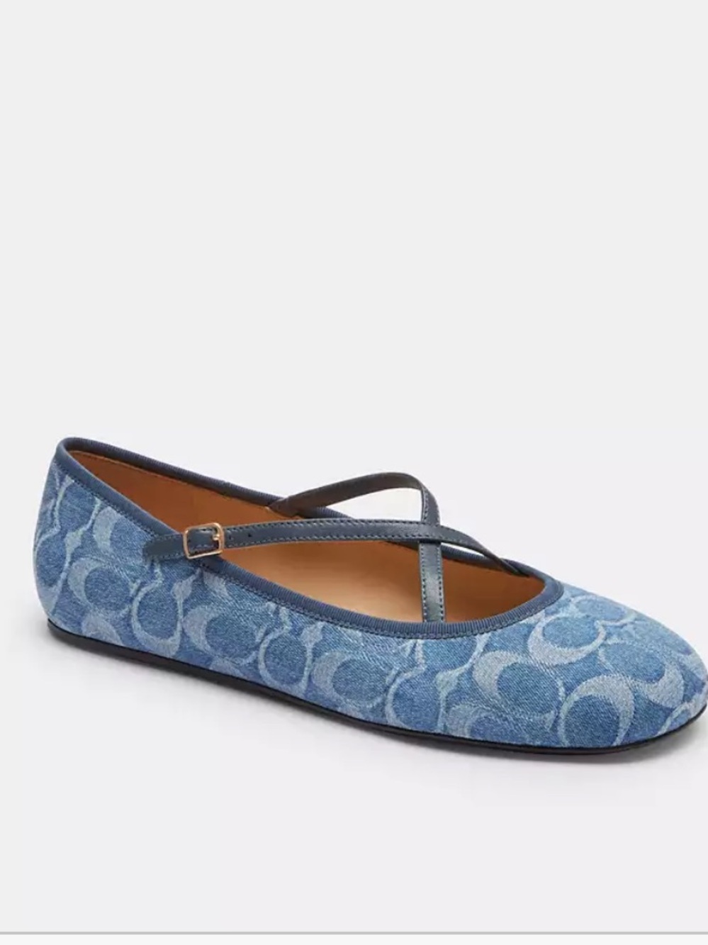 Denim Phoebe Ballet Flat Coach Blue Logo-Pattern Ballet Flat with Cross Strap